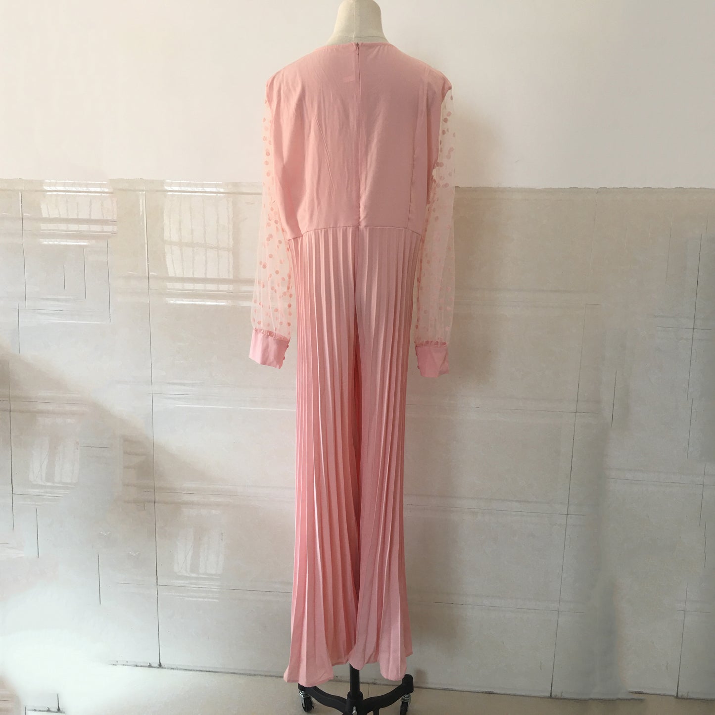 Pink Pleated High Waisted Floor Length Elegant Jumpsuits