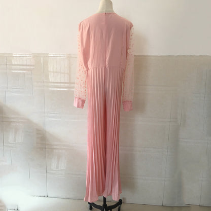 Pink Pleated High Waisted Floor Length Elegant Jumpsuits