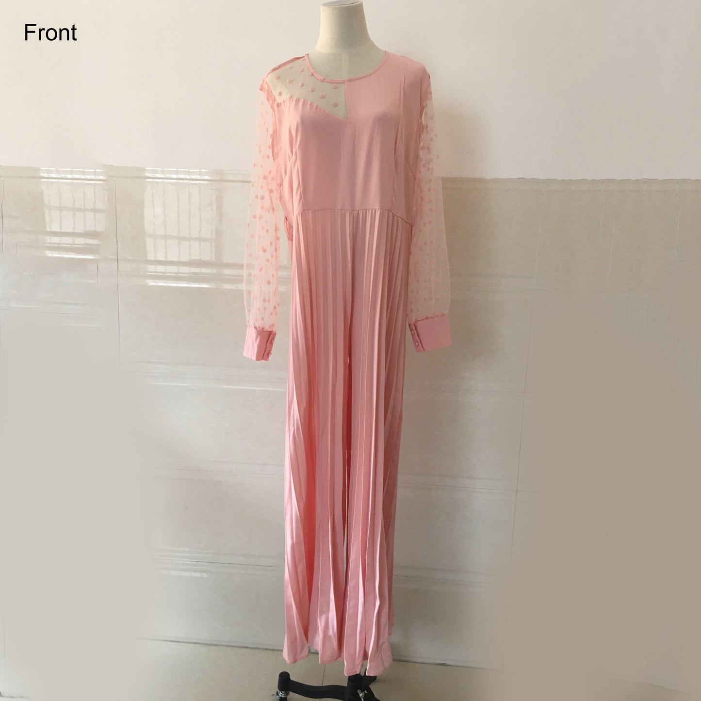 Pink Pleated High Waisted Floor Length Elegant Jumpsuits