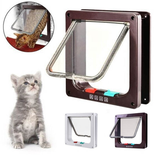 Pet Door 4 Way Lockable Dog Cat Kitten Door Security Flap Door ABS Plastic S/M/L Animal Small Pet Cat Dog Gate Door Pet Supplies|Cat Crates &amp; Cages|