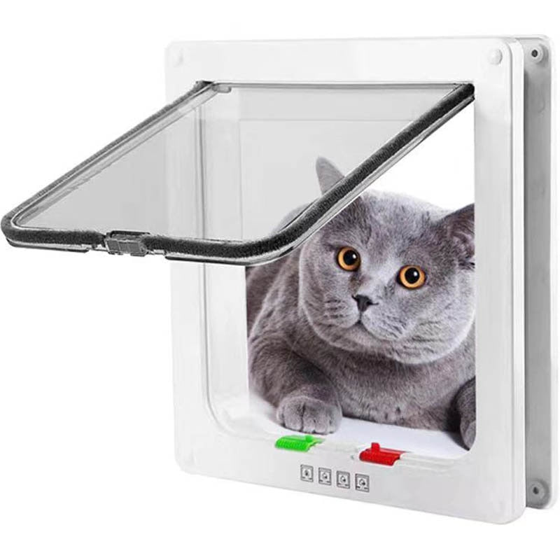 Pet Door 4 Way Lockable Dog Cat Kitten Door Security Flap Door ABS Plastic S/M/L Animal Small Pet Cat Dog Gate Door Pet Supplies|Cat Crates &amp; Cages|