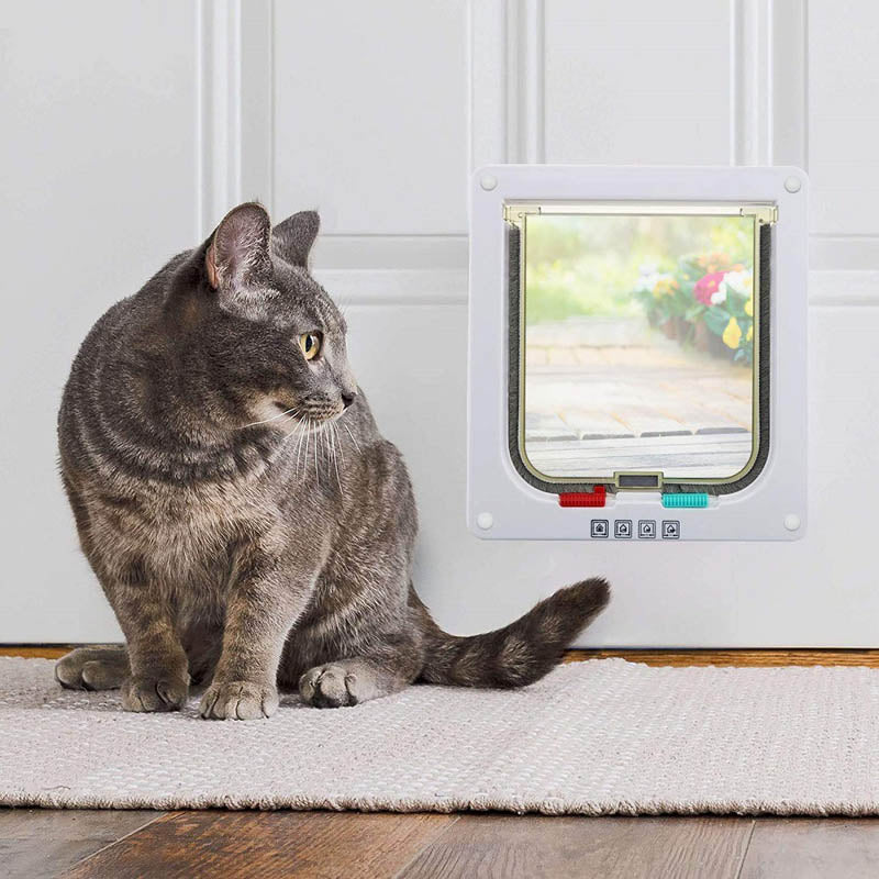 Pet Door 4 Way Lockable Dog Cat Kitten Door Security Flap Door ABS Plastic S/M/L Animal Small Pet Cat Dog Gate Door Pet Supplies|Cat Crates &amp; Cages|