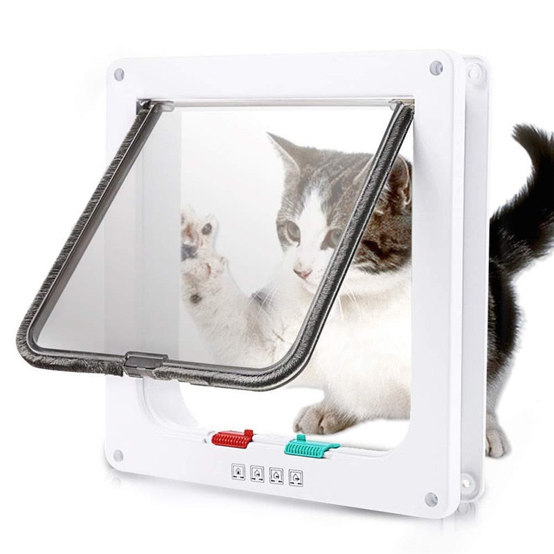 Pet Door 4 Way Lockable Dog Cat Kitten Door Security Flap Door ABS Plastic S/M/L Animal Small Pet Cat Dog Gate Door Pet Supplies|Cat Crates &amp; Cages|