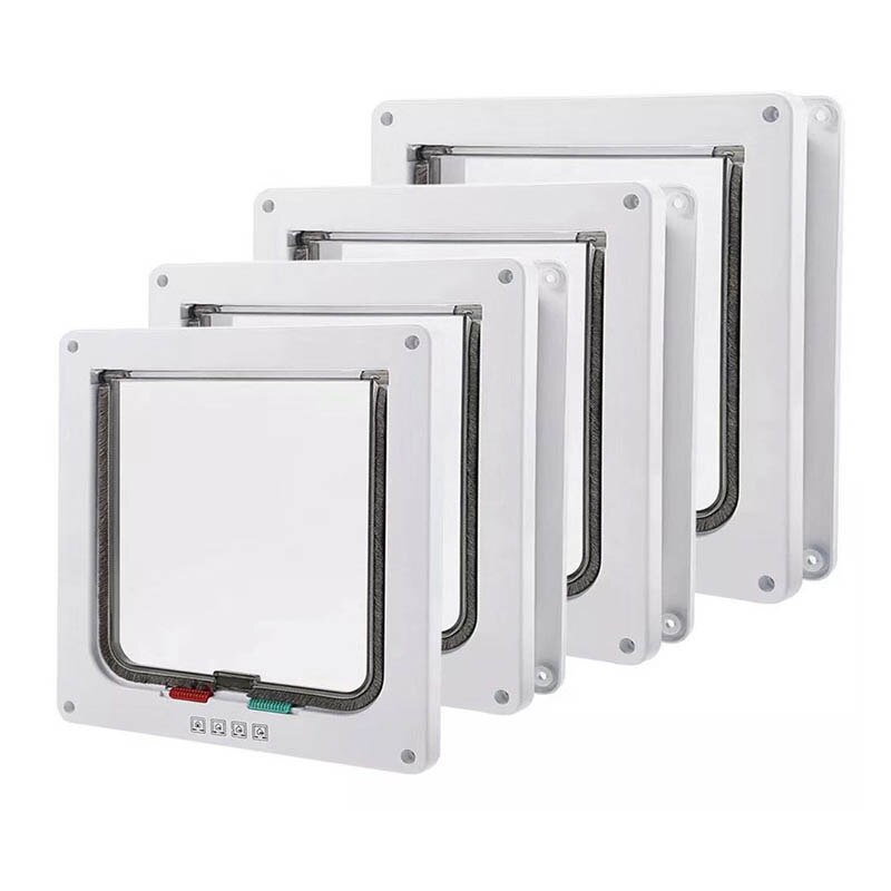 Pet Door 4 Way Lockable Dog Cat Kitten Door Security Flap Door ABS Plastic S/M/L Animal Small Pet Cat Dog Gate Door Pet Supplies|Cat Crates &amp; Cages|