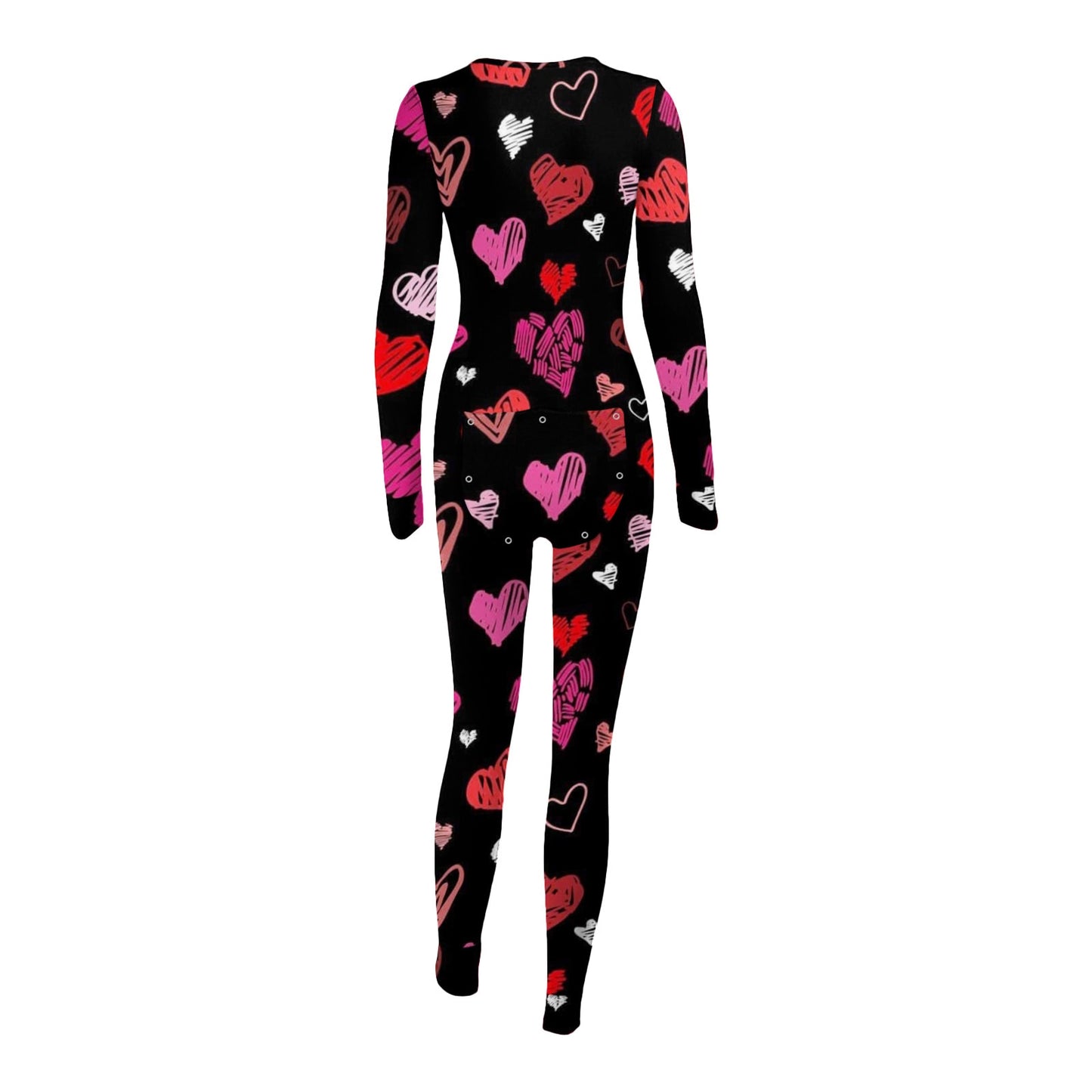 Pink Heart Printed Women Onesies Jumpsuit