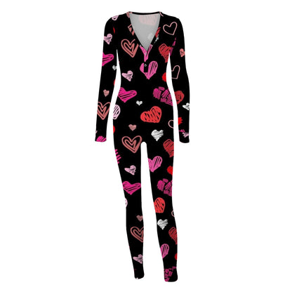 Pink Heart Printed Women Onesies Jumpsuit