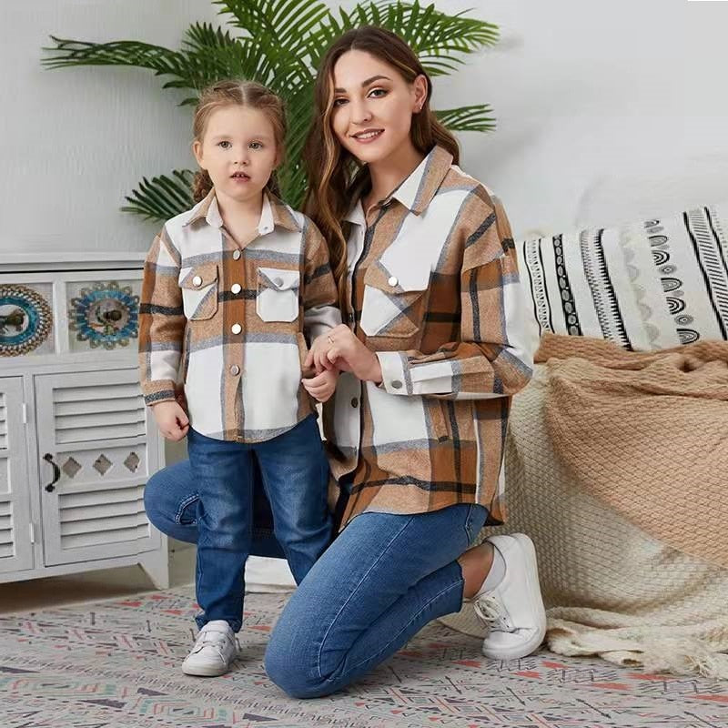 Plaid Mother Daughter Matching Blouses Family Set Long Sleeve - Family Matching Outfits