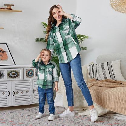 Plaid Mother Daughter Matching Blouses Family Set Long Sleeve - Family Matching Outfits