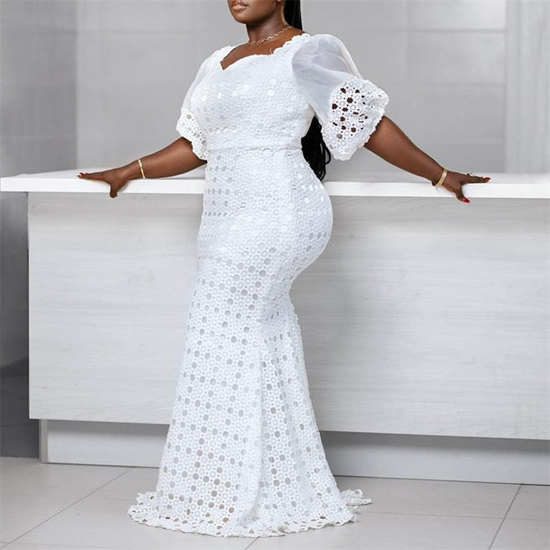 Lace Bodycon Dress Ankara Style White African Dresses For Women - Azahshopping