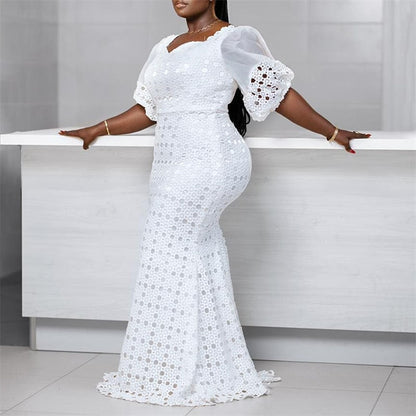 Lace Bodycon Dress Ankara Style White African Dresses For Women - Azahshopping