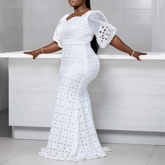 Lace Bodycon Dress Ankara Style White African Dresses For Women - Azahshopping