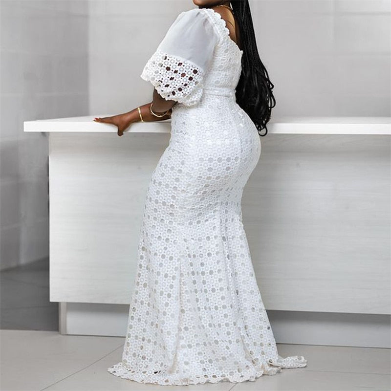 Lace Bodycon Dress Ankara Style White African Dresses For Women - Azahshopping