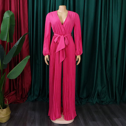V Neck Ruffle Jumpsuit Solid Colors