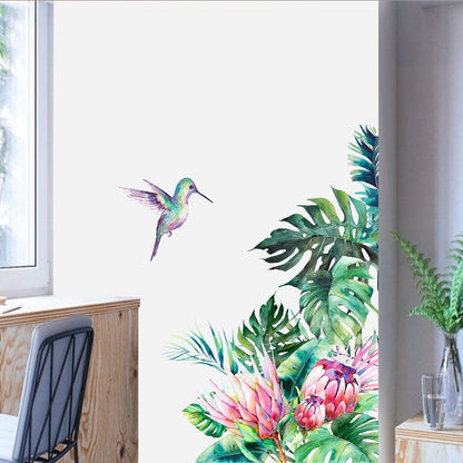 Removable Tropical Leaves Flowers Bird Wall Stickers