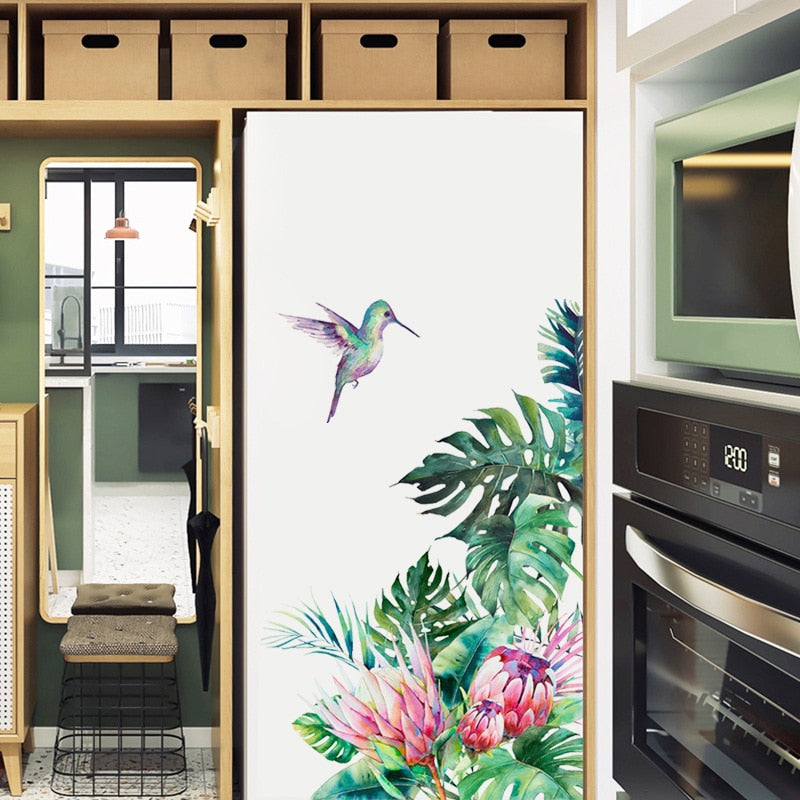 Removable Tropical Leaves Flowers Bird Wall Stickers