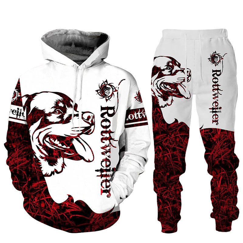 Rottweiler Dog 3d Printed Hoodie Suit Male Autumn Winter Casual Sweashirts Sweatpants Men Tracksuit Set