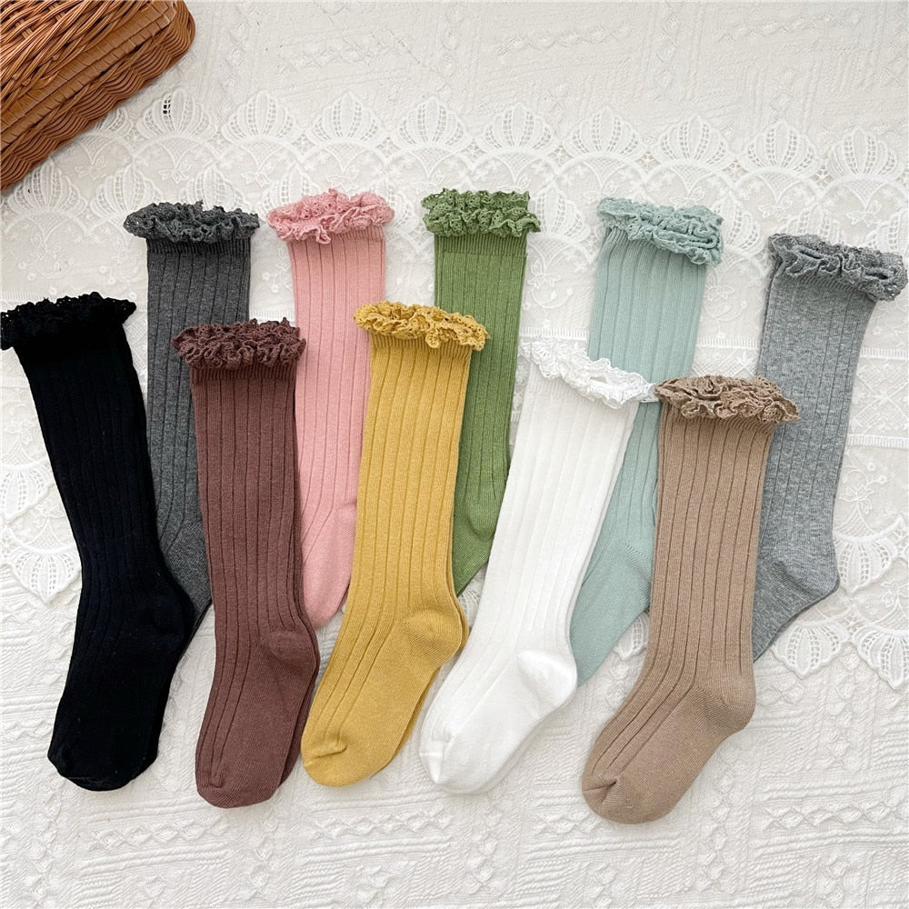 Ruffle Kids Knee High Socks Baby Girls For 0-8 Years - Socks