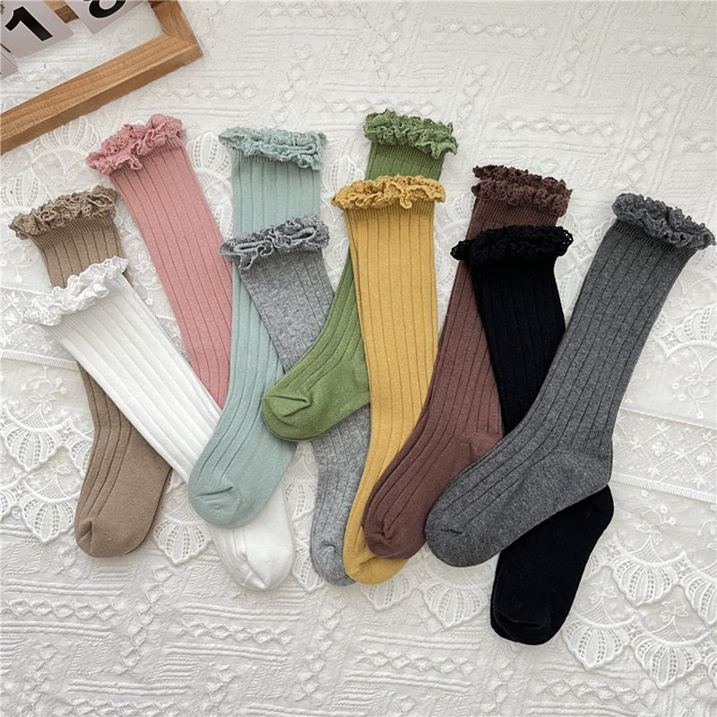 Ruffle Kids Knee High Socks Baby Girls For 0-8 Years - Socks