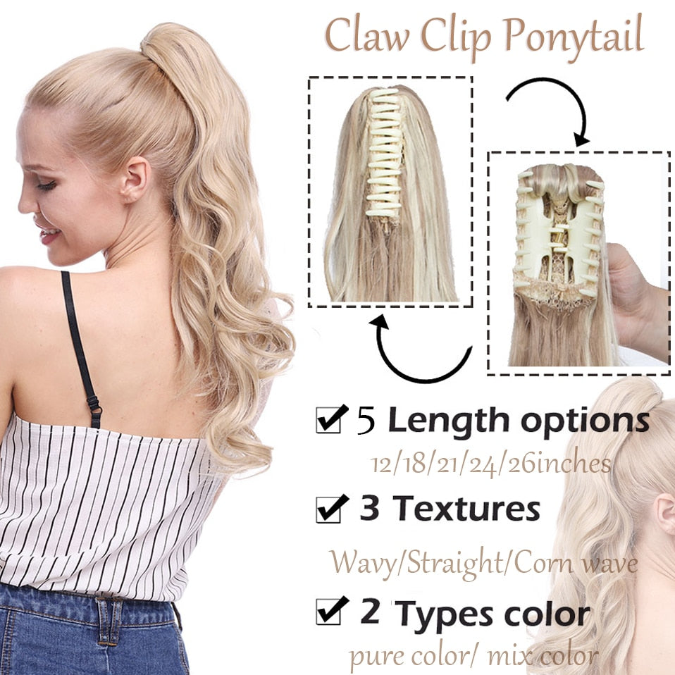 Synthetic 12-26inch Claw Clip On Ponytail Hair Extension