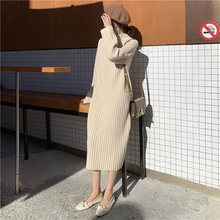 French Vintage Long Knitted Dress for Women