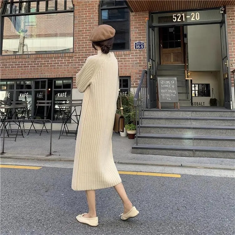 French Vintage Long Knitted Dress for Women