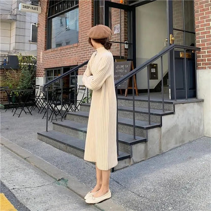 French Vintage Long Knitted Dress for Women