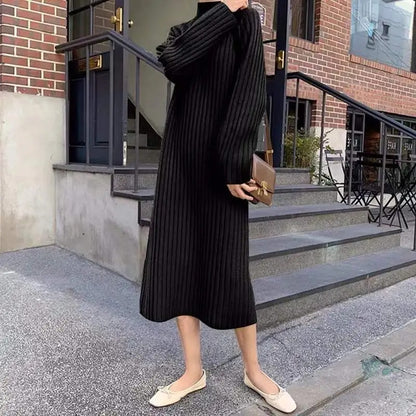 French Vintage Long Knitted Dress for Women