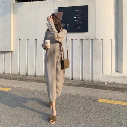 French Vintage Long Knitted Dress for Women