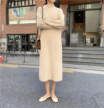 French Vintage Long Knitted Dress for Women