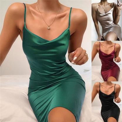 Satin Lace Bodycon Long Midi Dress