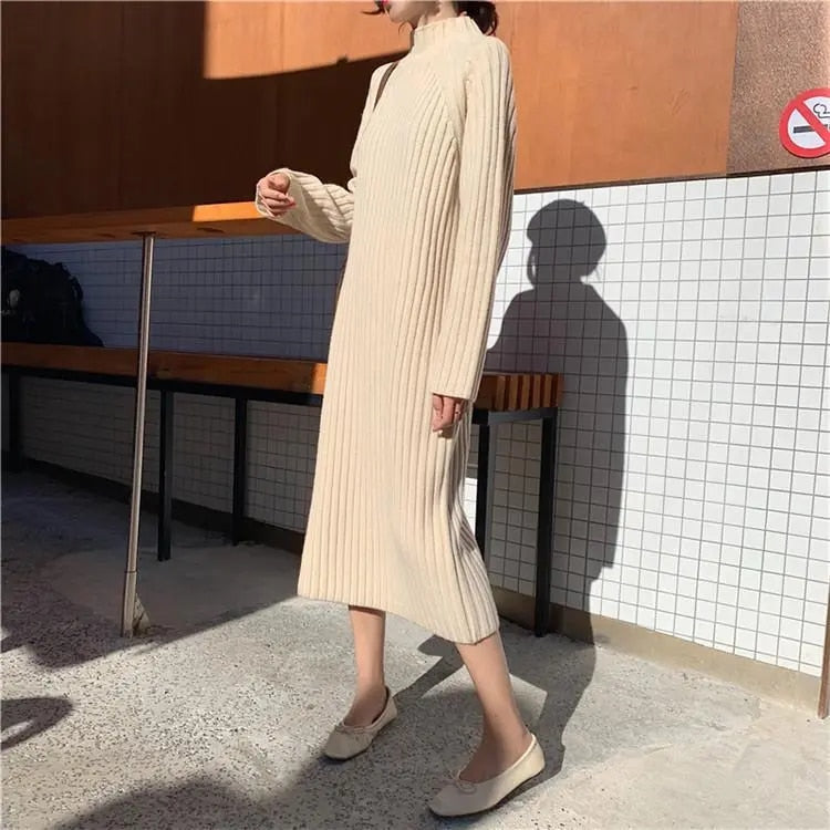 French Vintage Long Knitted Dress for Women