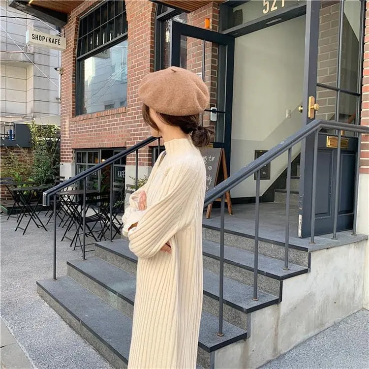 French Vintage Long Knitted Dress for Women