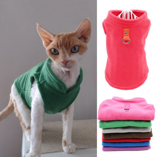 Solid Fleece Cat Clothes Winter Sphinx Cat Vest Harness