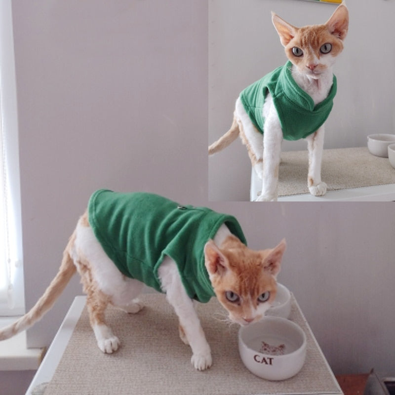 Solid Fleece Cat Clothes Winter Sphinx Cat Vest Harness