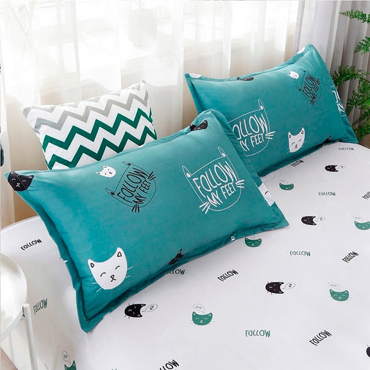 Solstice Home Textile Cyan Cute Cat Kitty Duvet Cover and Pillow Case Bed Sheet