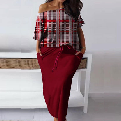 Printed Top with Pencil Skirt Casual Loose Two-piece Set