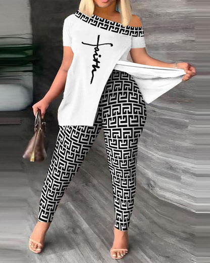 Split Tshirt with Slim Leggings Two-piece Set