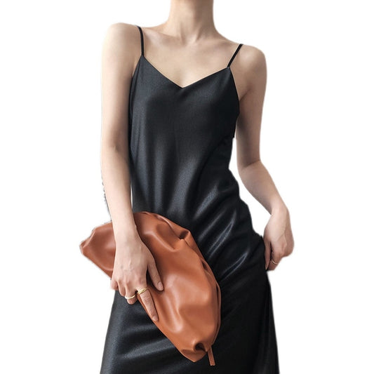 Lace Long Skirt Plus Size Satin Silk Black Dress