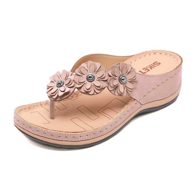 Summer Retro Flowers Flat Sandal For Women