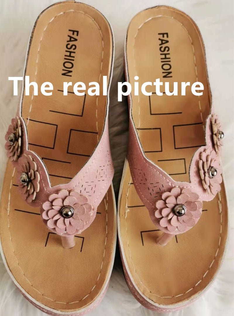 Summer Retro Flowers Flat Sandal For Women