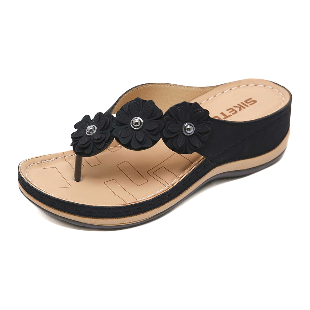 Summer Retro Flowers Flat Sandal For Women