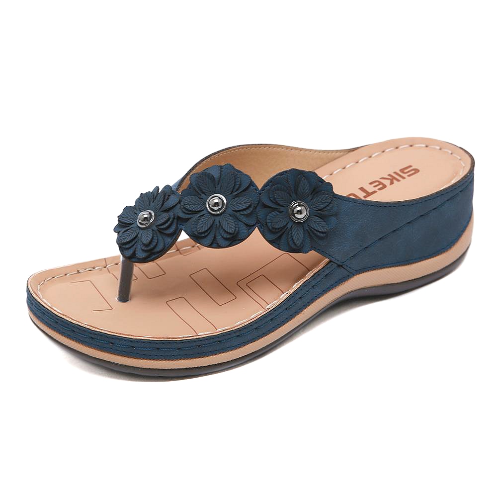 Summer Retro Flowers Flat Sandal For Women