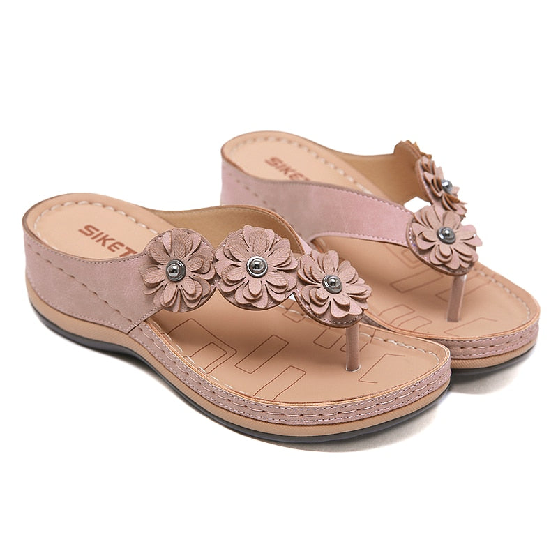 Summer Retro Flowers Flat Sandal For Women