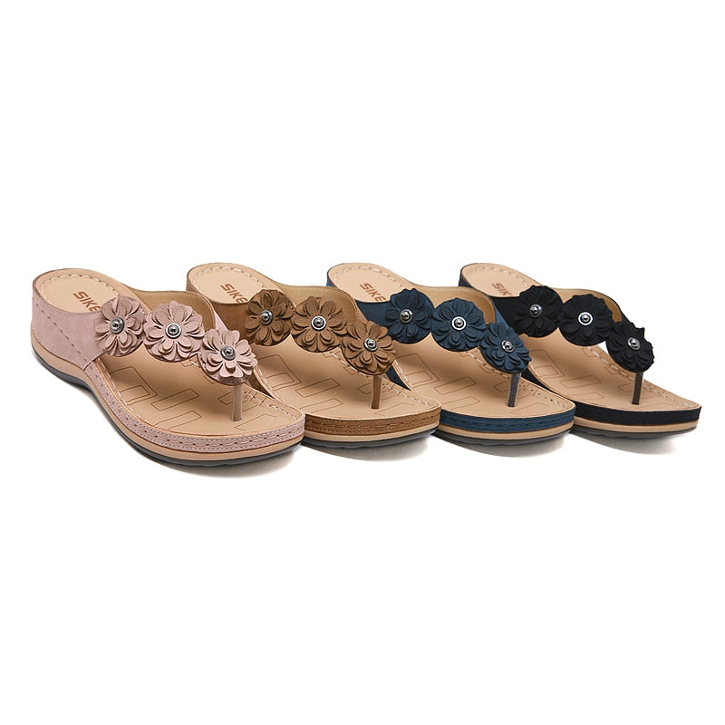 Summer Retro Flowers Flat Sandal For Women