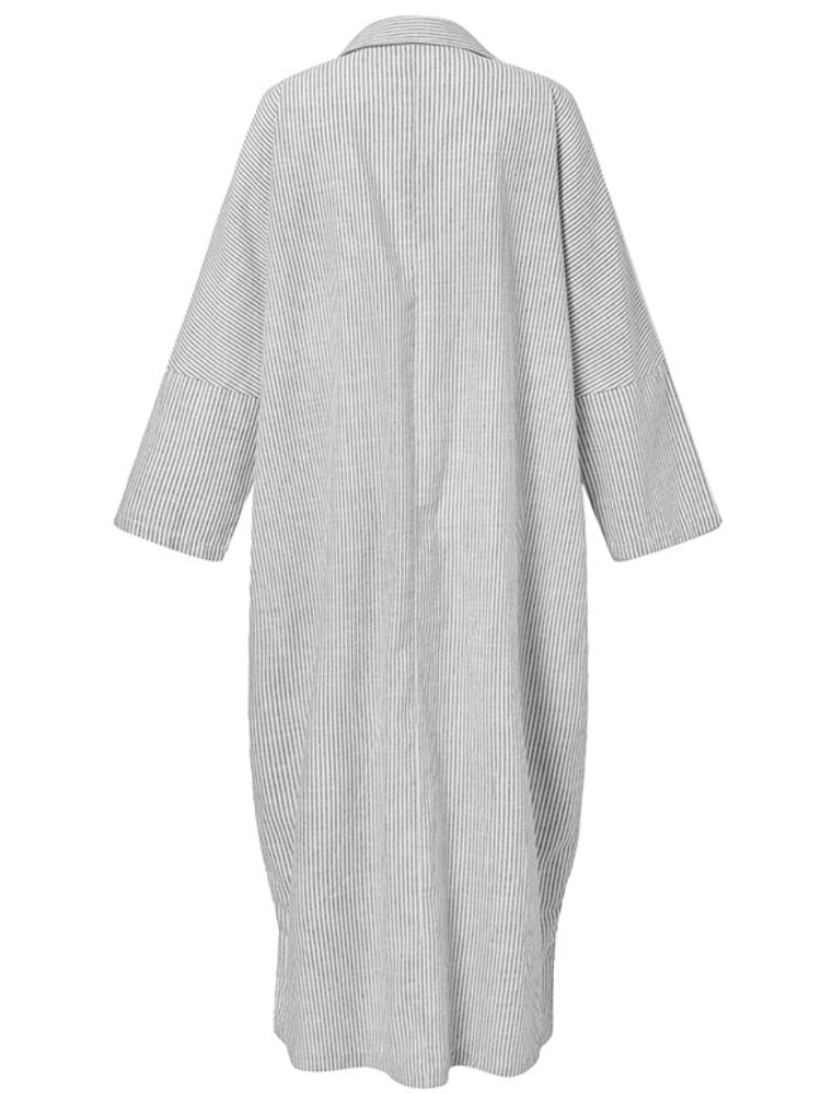 Linen Striped Cardigan Loose Long Dress