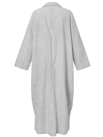 Linen Striped Cardigan Loose Long Dress