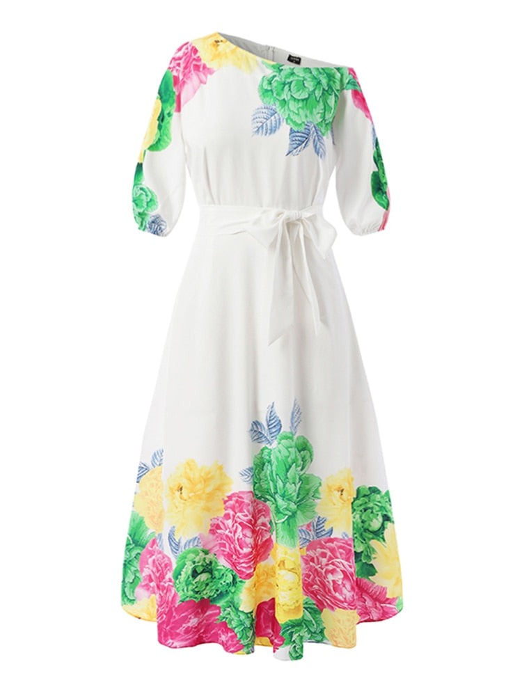 High Waist Floral Printed Summer SunDress