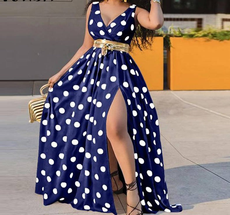 Side Slit Polka Dot Summer Dress