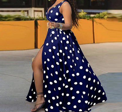 Side Slit Polka Dot Summer Dress