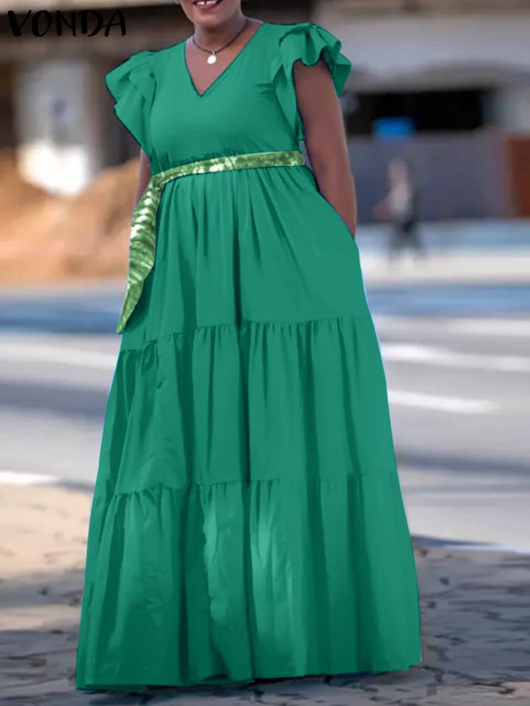 Sleeveless V Neck Long Maxi Summer Dress